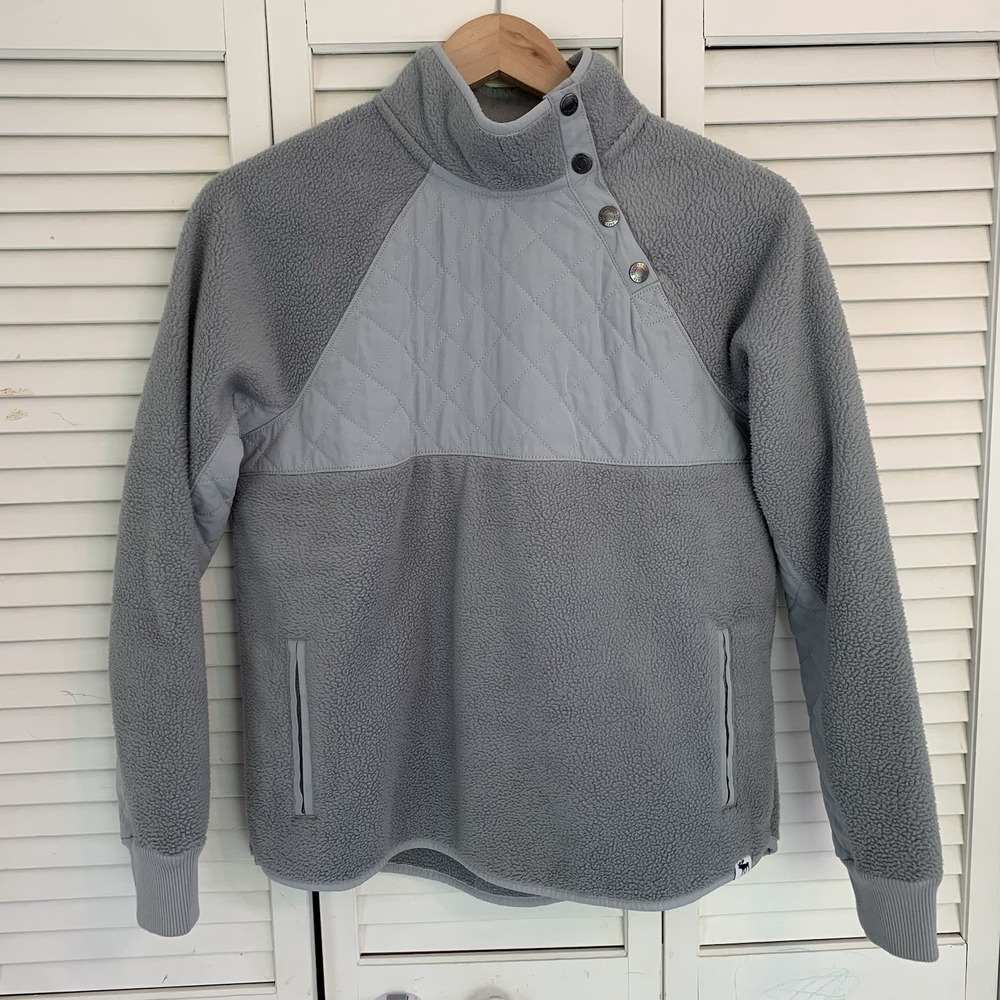 Abercrombie Kids 15/16 Girls Grey Sherpa Fleece Quilted Snap Pullover Jacket NEW